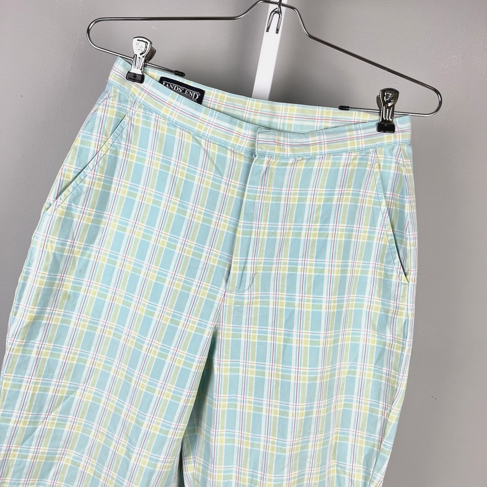Lands' End Vintage Crop Pants Womens 8 Pastel Plaid Preppy Resort 100% Cotton